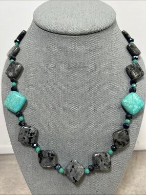 Vintage JBB 925 Sterling Turquoise & Labradorite Stone Beaded Necklace